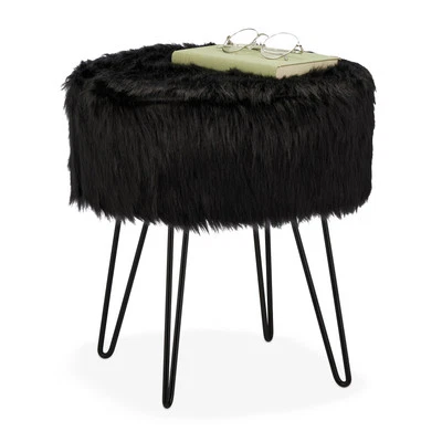 Fellhocker Plüschhocker Schminktischhocker Deko-Hocker rund leicht Schminkhocker - Bild 1 von 4