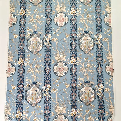 VTG Cohama Upholstery Fabric Blue Porcelain Garden Chintz Asian Chinoiserie BTY - Image 1 of 4