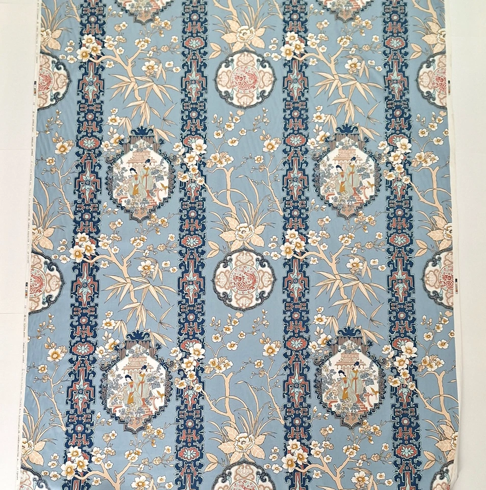 VTG Cohama Upholstery Fabric Blue Porcelain Garden Chintz Asian Chinoiserie BTY - Image 1 of 4
