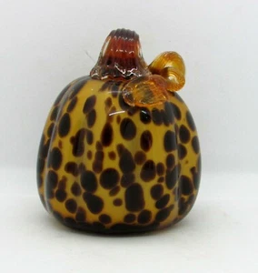 Tortoise Pumpkin w/ Elaborate Stem & Vine - Ridged Amber Glass - Picture 1 of 7