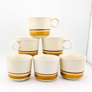 Hearthside Estate Stoneware 6 Cups Mugs Brown Trim Hand Painted Japan - Picture 1 of 7