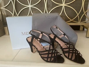 Miss L Fire New in Box Black Suede Strappy Retro Heels Adele Size 38 - Picture 1 of 7