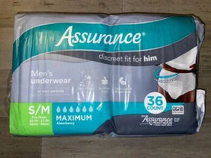 Assurance Men's Incontinence Underwear 36 Count Small/Medium Maximum Absorbency - Picture 1 of 2