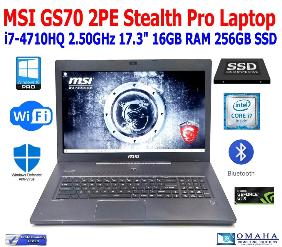 MSI GS70 STEALTH PRO GAMING NOTEBOOK i7-4710HQ 2.50GHz 17.3" 16GB RAM 256GB NVME - Image 1 of 4