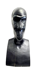 ANTIQUE CARVED AFRICAN HEAD BUST STATUE EBONY WOOD SCULPTURE COLLECTIBLE ART 18" - Picture 1 of 20