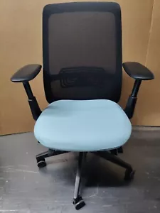 Soji Chair by HAWORTH Black Frame And Light Blue Fabric desk mesh chair Lumbar - Picture 1 of 10