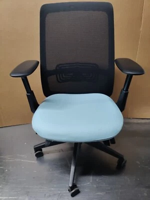 Soji Chair by HAWORTH Black Frame And Light Blue Fabric desk mesh chair Lumbar  - Image 1 of 4