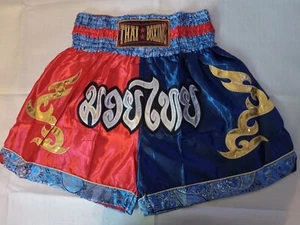 Muay Thai Shorts Mens Size 2XL / Red& Blue Thai Boxing Satin - Picture 1 of 4