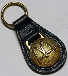 McDonalds Restaurant Logo Leather Keychain Gold Toned Golden Arches Vtg Key Ring - Picture 1 of 6