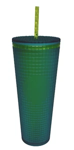 Starbucks 2022 Green Teal Jelly Grid 24oz Venti Cold Cup Tumbler Soft Touch - Picture 1 of 4