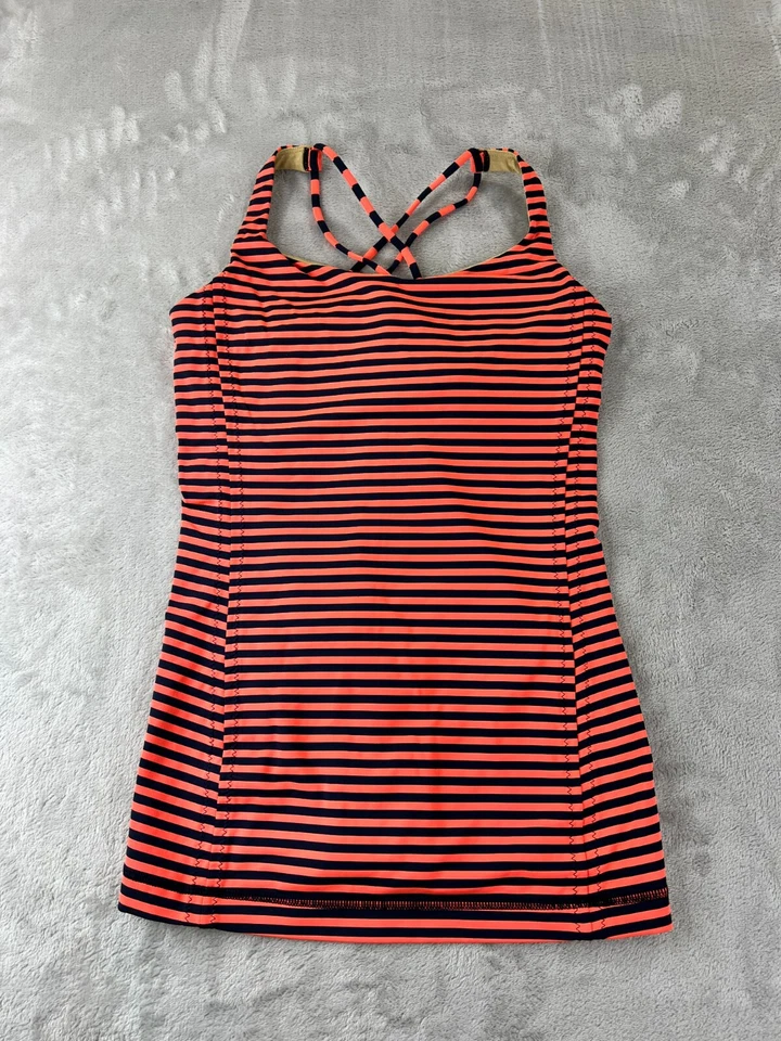 Lululemon Women's Free To Be Tank Top Navy Orange Striped Scoop Neck Size 6 Nulu - Image 1 of 4