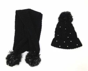 $89 Love2Design Kids Girl's Black Cable Knit Pom Sequin Beanie Scarf Gift Set OS - Picture 1 of 1