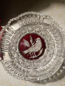 Vintage Cut Glass Ashtray Red Bird - Picture 1 of 3
