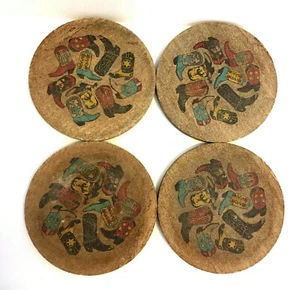 Set of 4 Sandstone Drink Coasters Absorbent Natural Stone Cowboys Boots - Picture 1 of 9