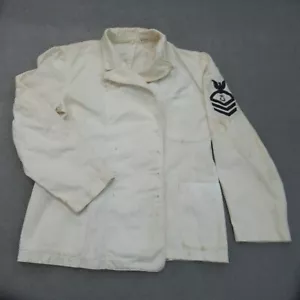 USN US Navy Giacca 38 Abito Bianco Uniforme Cappotto Patch Sanforizzato WWII 1940s Capo - Foto 1 di 21