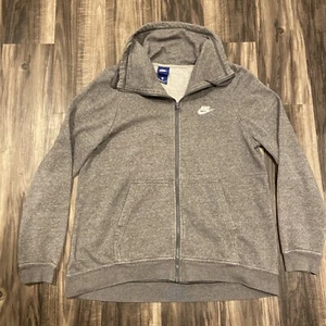 Nike Sweater Mens Medium Gray Full Zip Swoosh Logo Pullover Hoodie - Picture 1 of 10