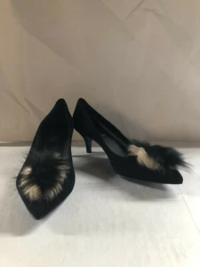 Loriblu Black Suede with Beige Fur Kitten Heels UK 7 EU 40.5 RRP £349.00 - Picture 1 of 2
