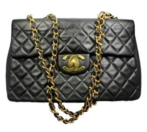 1995 Chanel Jumbo XL Maxi Black Quilted Lambskin Single Flap Handbag Purse - Picture 1 of 11