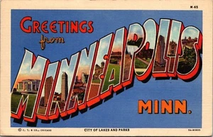 Postcard MN Large Letter Greetings from Minneapolis Minnesota Linen Posted 1950 - Picture 1 of 2