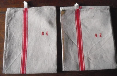 Lot de 2 torchons métis lin anciens mono BE - Photo 1/4