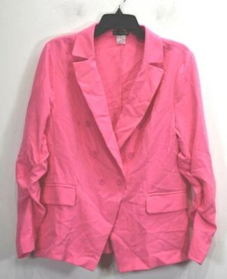 Blazer Venus Feminino Neon Rosa Entalhe Aba de Lapela Bolso Elástico Peito Duplo 12 - Imagem 1 de 4