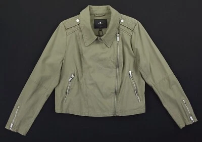 Jaqueta de Moto Feminina 7 For All Mankind L 100% Algodão Verde Assimétrica 67593 Nova Com Etiqueta - Imagem 1 de 4