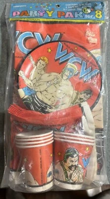 1991 WCW WRESTLING FAVORES PAQUETE DE FIESTA STING mantel tazas platos servilletas wwe Foto 1 de 3