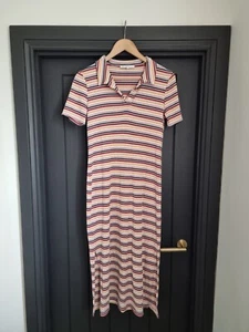 Next Stripey Ribbed Polo Collar Midi Dress Size UK 12 - Picture 1 of 16