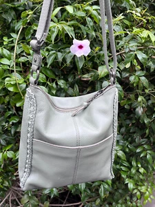 The Sak Light Green Leather w/ Stitching Crossbody Shoulder Handbag  10" x 10.5" - Picture 1 of 10