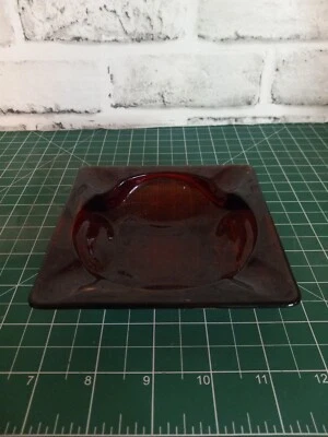 Vintage Anchor Hocking Glass Ashtray Royal Ruby Red Square  - Image 1 of 4