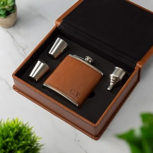Caja de regalo personalizada de cuero frasco de cadera 6 oz novio ciervo de boda padrino padrino padrino padrino mejor hombre - Imagen 1 de 19