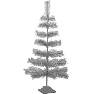 36" Silver Tinsel Christmas Tree Vintage Feather Style XMASS Holiday Decor 3FT - Picture 1 of 4