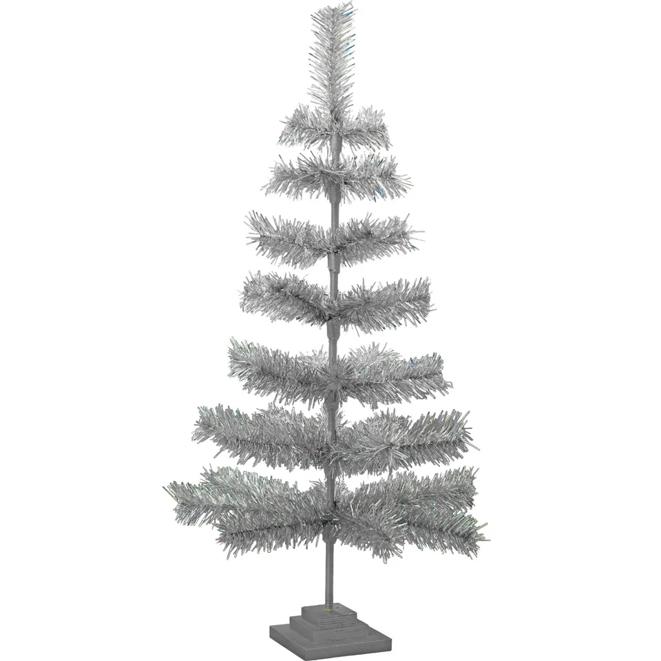 36" Silver Tinsel Christmas Tree Vintage Feather Style XMASS Holiday Decor 3FT - Image 1 of 4