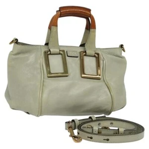 Chloe Etel Hand Bag Leather 2way Gray Gold 01 11 50 Auth fm4614 - Picture 1 of 22