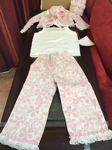 Trish Scully Pink Girls 4 Piece Top Pants Jacket Hat Set Size 5 EUC Easter Rose - Picture 1 of 16