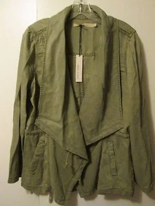$110 Max Jeans Vetiver Olive Green Khaki Tencel Drape Long Jacket Size L NWT - Picture 1 of 5