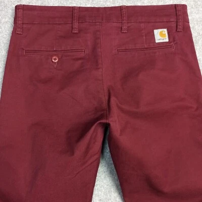 Carhartt Hombre Sid-Pant 31 x 32 Pantalones Chinos Slim Recto Fit Maroon Burdeos - Imagen 1 de 4