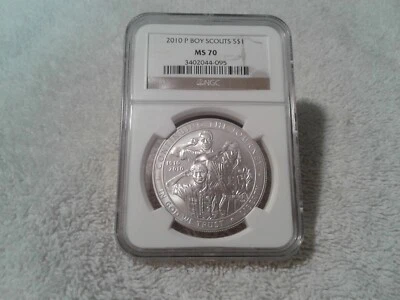 2010 P NGC MS70 BOY SCOUTS $1 SILVER COMMEMORATIVE BROWN LABEL - Image 1 of 4