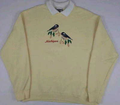 Винтажный свитшот 90-х Michigan с вышитым воротником птица природа уличный сделано в США - Изображение 1 из 4