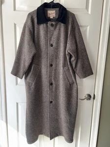 Woolrich Trench Coat 100% Wool Plaid Men’s Medium Gray & Black Lambsuede Collar - Picture 1 of 14