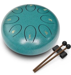 Steel Tongue Drum 6" 8 Notes Hand Rain Drum w/ Carry Bag & Book - Green - Picture 1 of 8