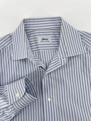 Brioni Dress Shirt Mens 16.5 (42) White Striped Formal Preppy Button Up Cotton - Image 1 of 4