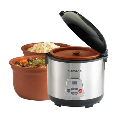 VITACLAY Rice N' Slow Cooker Clay Pot 8 Cup 4Qt 2-in-1 Pre-Programmed Functions - Image 1 of 2
