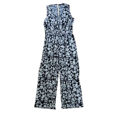 Mono Mlle Gabrielle para mujer talla grande 1X negro blanco floral sin mangas cuello en V Foto 1 de 4