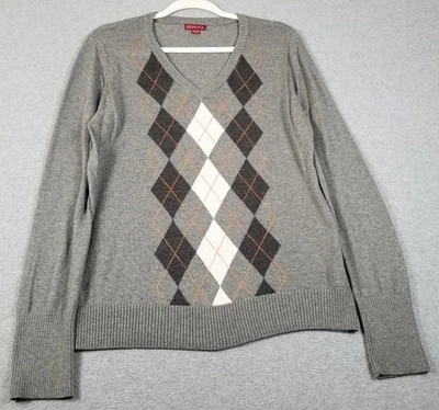 Suéter MERONA Mujer Extra Grande XL Multicolor Argyle Manga Larga Cuello en V Foto 1 de 4