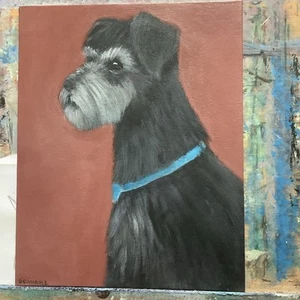 Original Artwork Mini Schnauzer 8” by 10” Acrylic On Canvas Panel - Picture 1 of 3