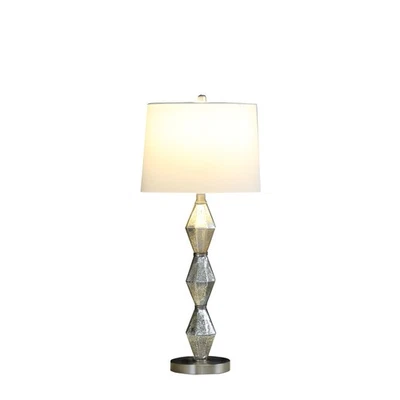 30" Brushed Silver Geo Glass Table Lamp With White Shade - Image 1 of 4