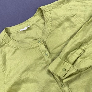 Eileen Fisher Shirt Womens MD Green Irish Linen Tunic Long Roll Up Sleeve Blouse - Picture 1 of 12