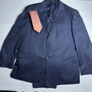Jos A Bank Reserve Men 48L Blue Drago Wool Super 120s Stripe 43x32 Flawed - Picture 1 of 12