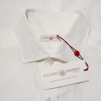 Luciano Barbera NWD Casual Button Down Shirt Size Medium in White 100% Linen - Image 1 of 4